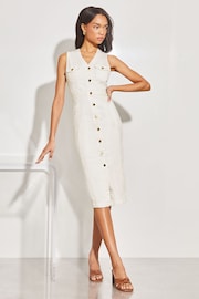 Lipsy White Plait Waist Denim Midi Dress - Image 3 of 4