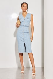 Lipsy Light Blue Plait Waist Denim Midi Dress - Image 1 of 4