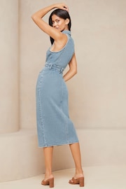 Lipsy Blue Denim Halter Midi Shirt Dress - Image 2 of 4