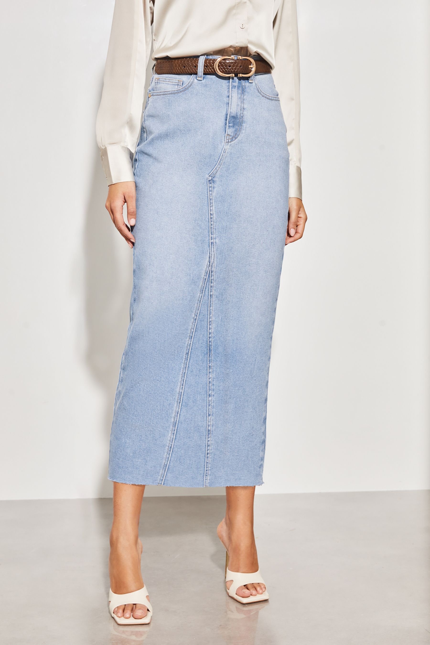 Buy Lipsy Mid Wash Blue Denim High Waist Maxi Skirt from Next Luxembourg