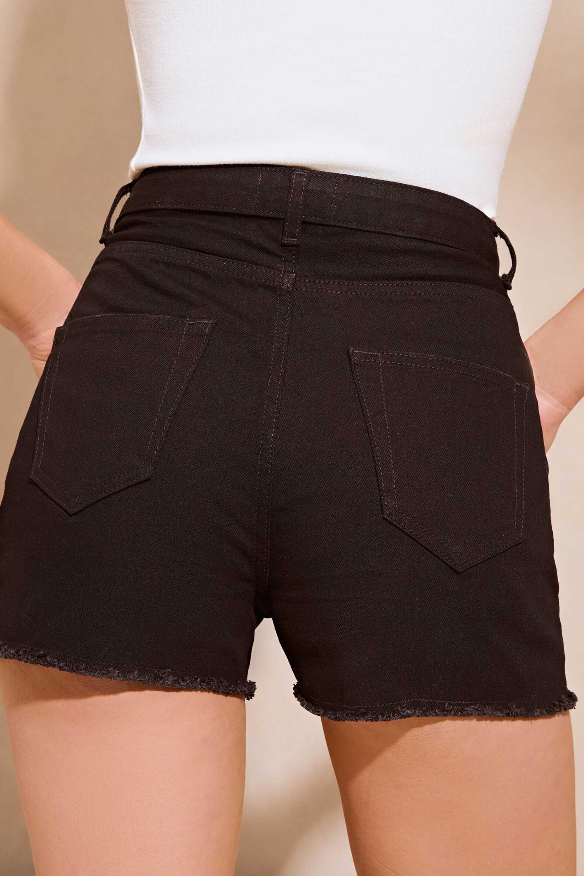 Lipsy Black Denim Raw Hem Shortss - Image 2 of 4