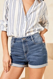 Lipsy Mid Blue Stretch Denim Turn Up Shorts - Image 1 of 4