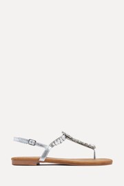 Linzi Silver Viola Flat T Bar Diamante Trim Sandals - Image 2 of 5