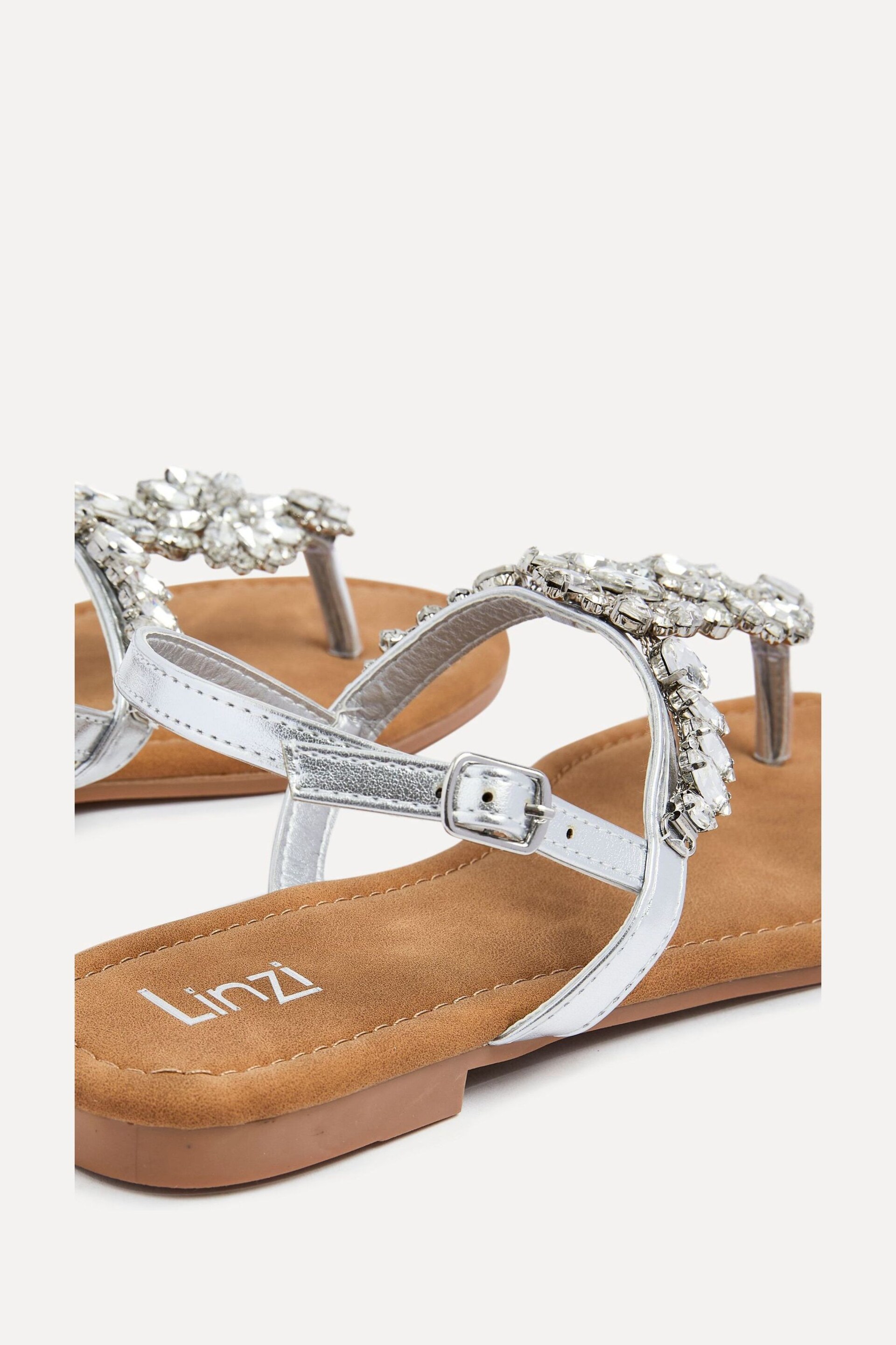 Linzi Silver Viola Flat T Bar Diamante Trim Sandals - Image 4 of 5