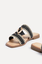 Linzi Black JoJo Flat Sandals With Raffia Straps And Large Buckle Detail - Image 4 of 5