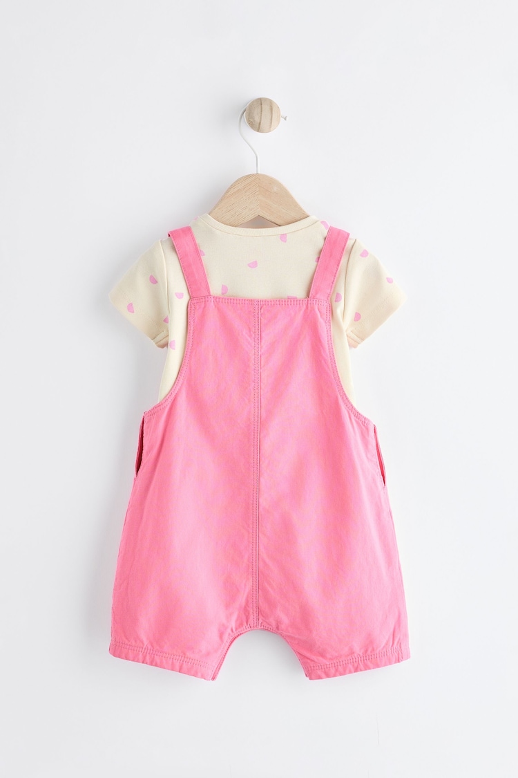 Fluorescent Pink Baby Short Sleeve Short Leg Dungaree And Bodysuit Set (0mths-2yrs) - Image 3 of 10