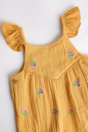 Ochre Yellow Embroidered Baby 100% Cotton Woven Jumpsuit (0mths-2yrs) - Image 3 of 6