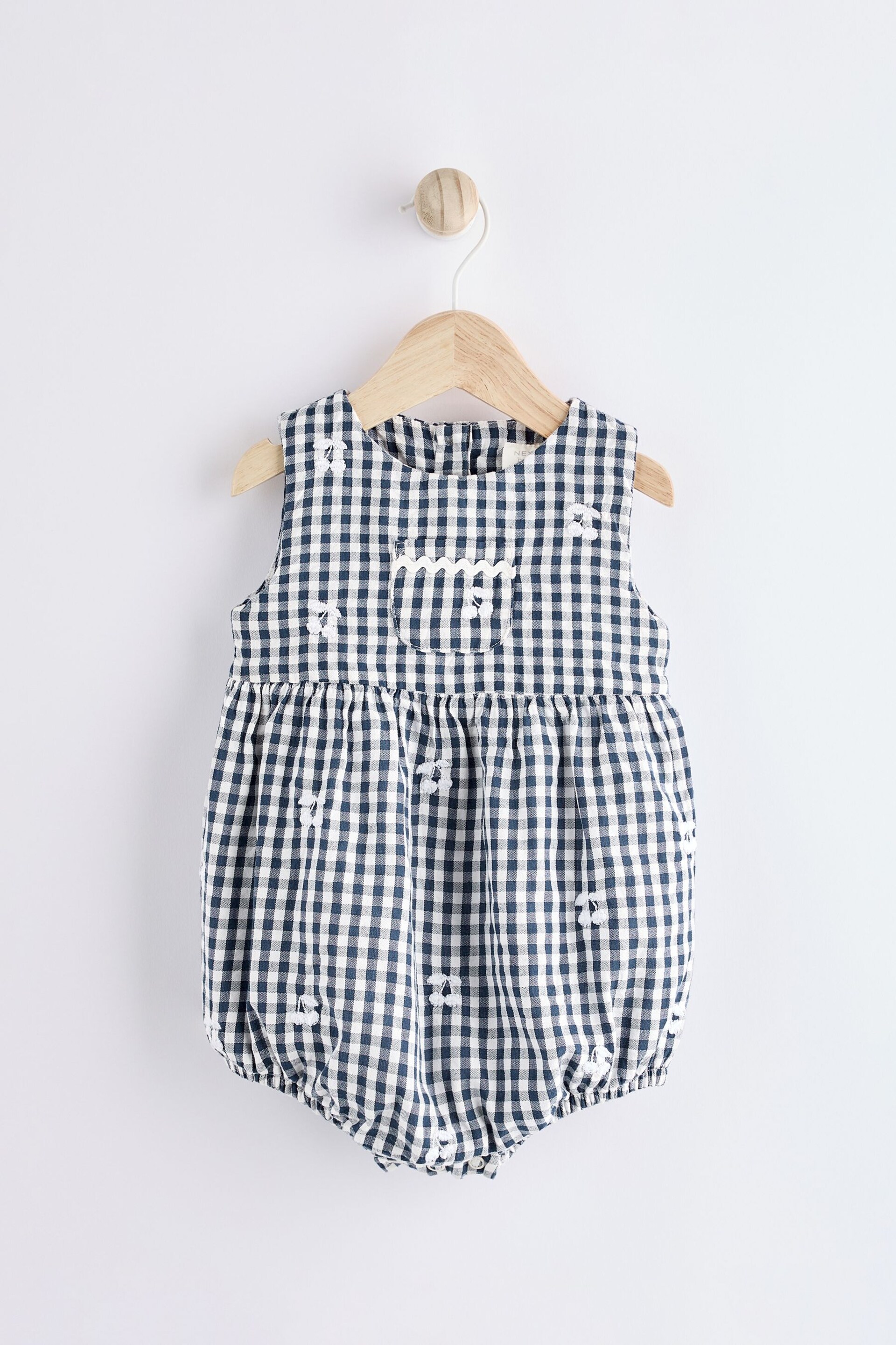 Navy Blue/White Gingham Woven Baby Bloomer Romper (0mths-2yrs) - Image 1 of 9