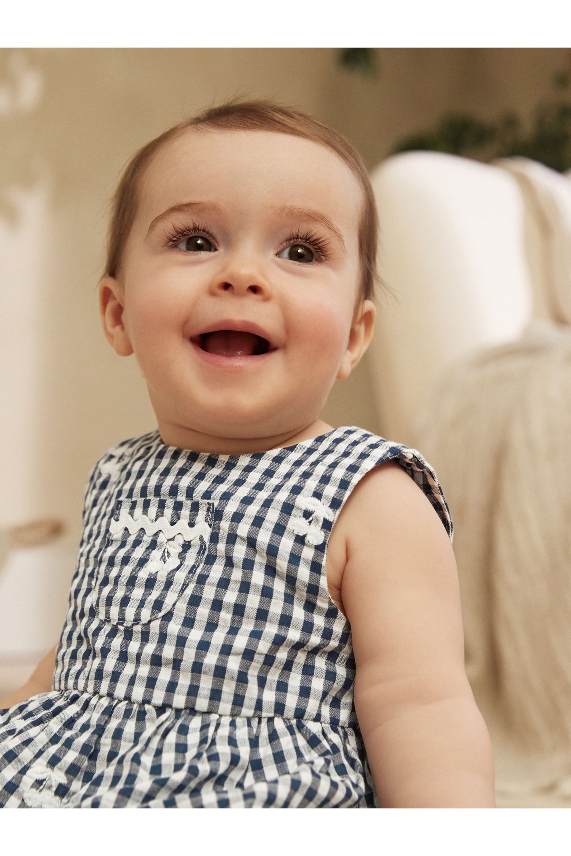 Navy Blue/White Gingham Woven Baby Bloomer Romper (0mths-2yrs) - Image 9 of 9