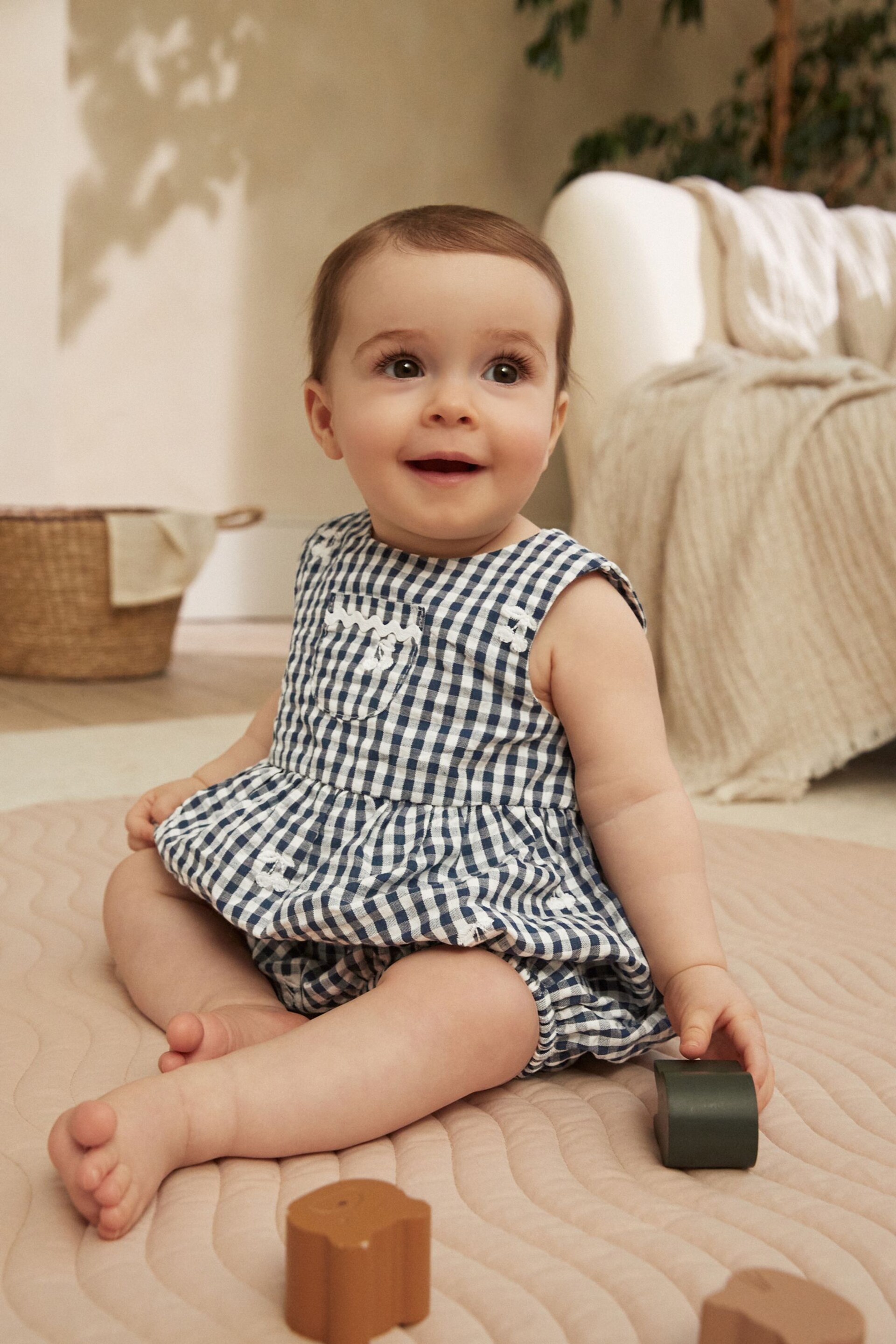 Navy Blue/White Gingham Woven Baby Bloomer Romper (0mths-2yrs) - Image 8 of 9