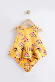 Ochre Yellow Floral Baby Peplum 100% Cotton Vest and Bloomer Shorts Set 2 Piece - Image 3 of 8