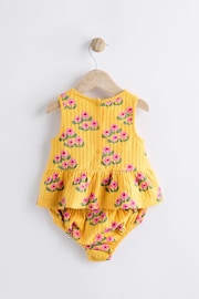 Ochre Yellow Floral Baby Peplum 100% Cotton Vest and Bloomer Shorts 2 Piece Set - Image 4 of 8