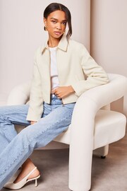 Lipsy Cream Boucle Tailored Zip Through Jacket - Image 1 of 4