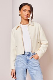 Lipsy Cream Boucle Tailored Zip Through Jacket - Image 3 of 4