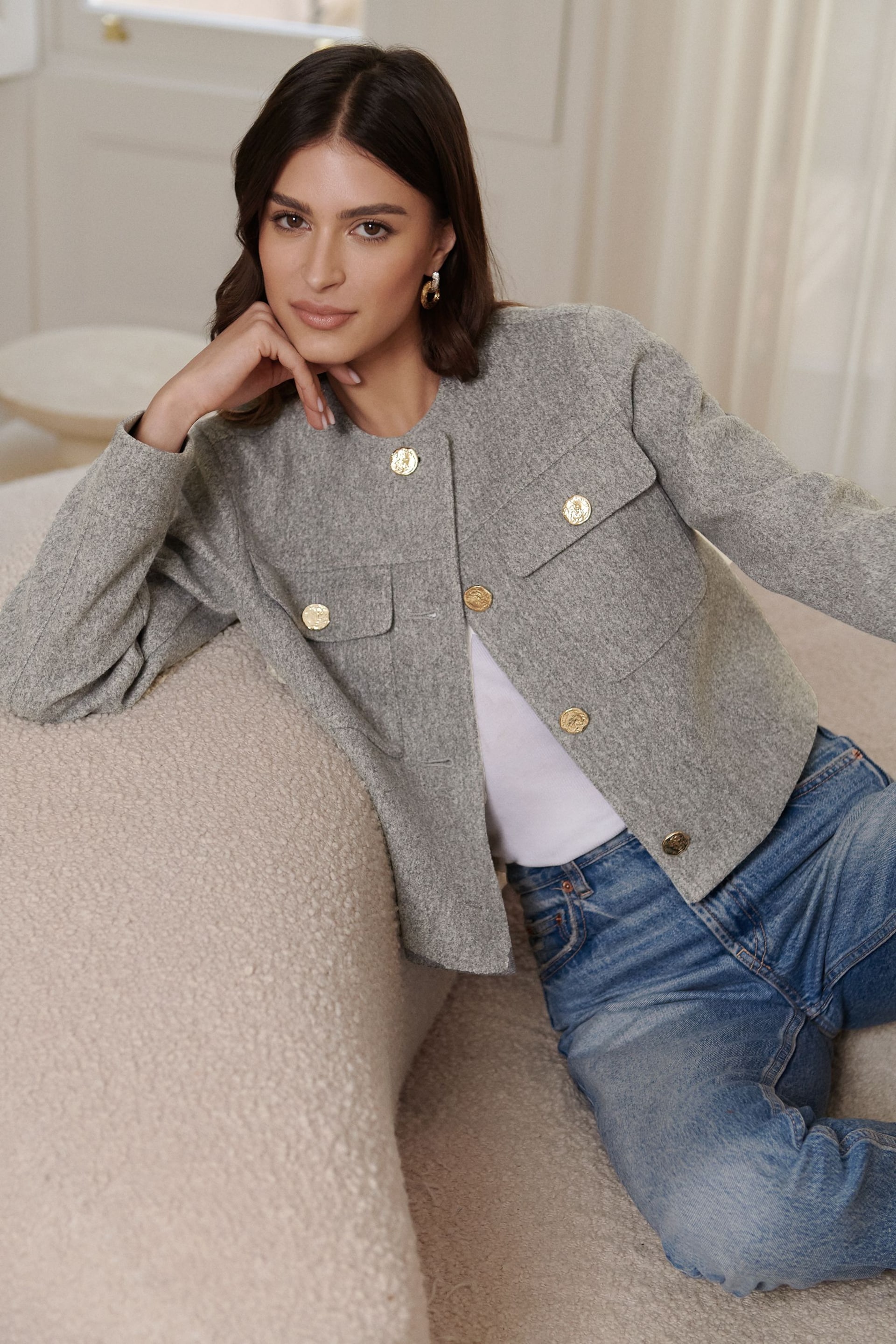 Lipsy Grey Short Tailored Jacket - Image 3 of 4
