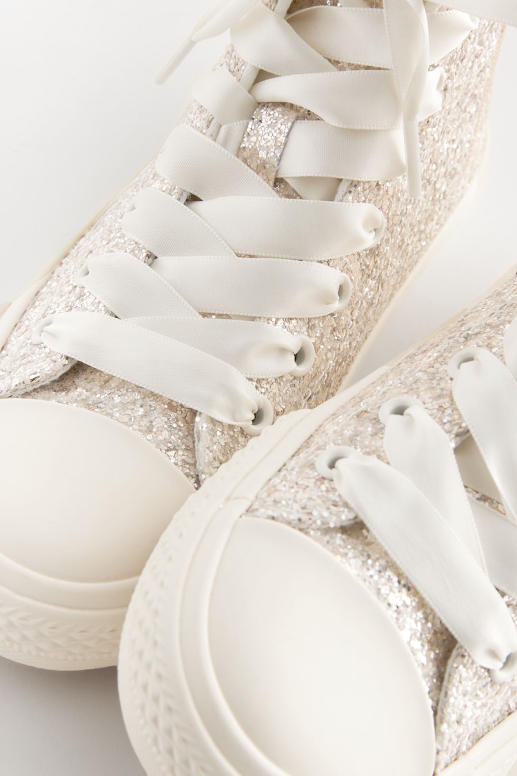 Ivory White Glitter Lace-Up High Top Trainers - Image 5 of 5