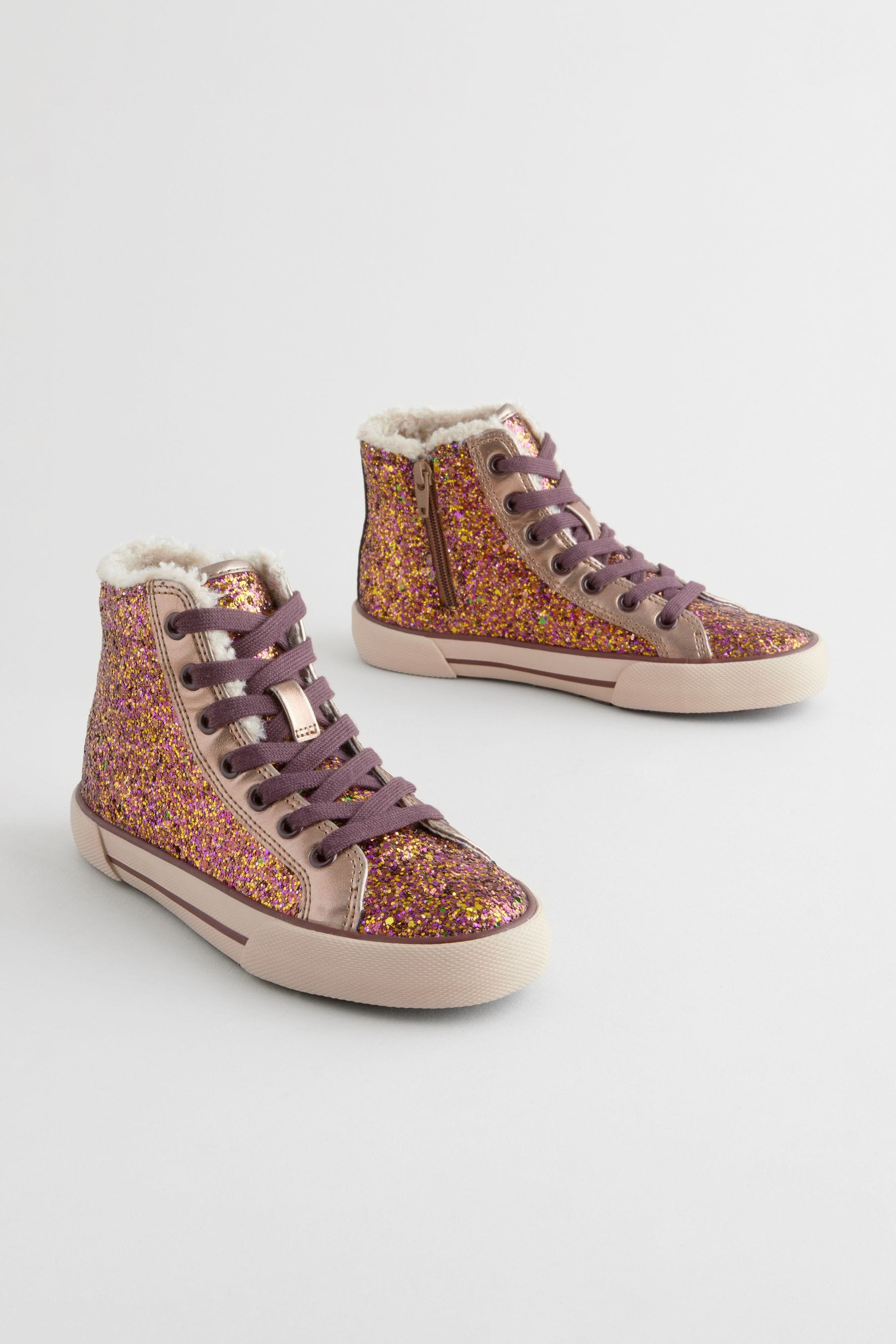 Buy Red Berry Glitter Lace Up High Top Trainers from the Next UK online shop