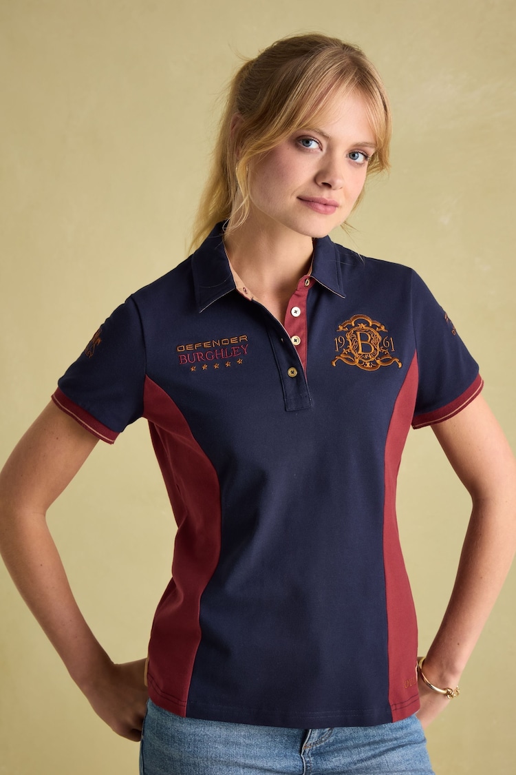 Joules Official Burghley Navy/Burgundy Polo Shirt - Image 1 of 6