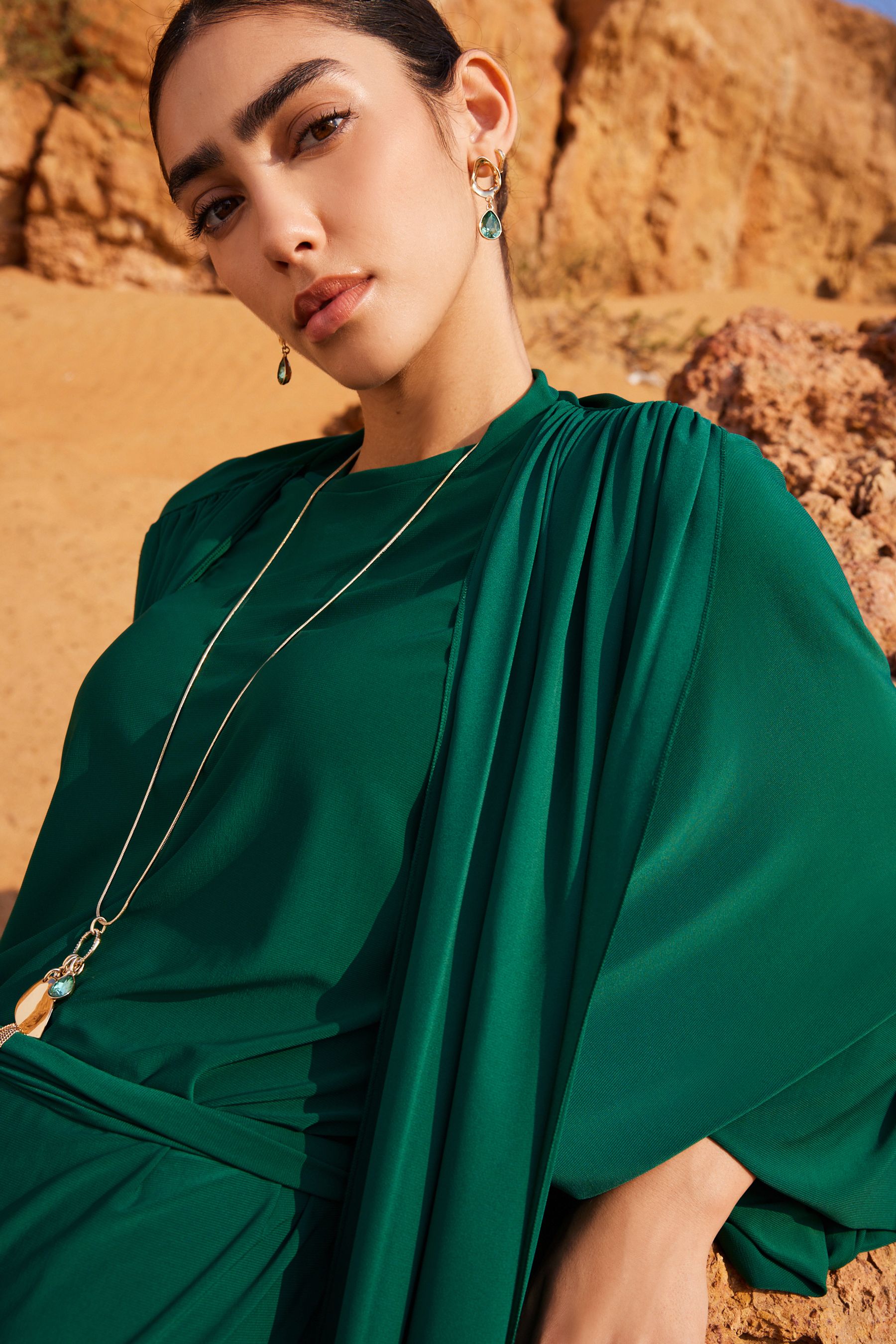Forest green long sleeve maxi dress on sale