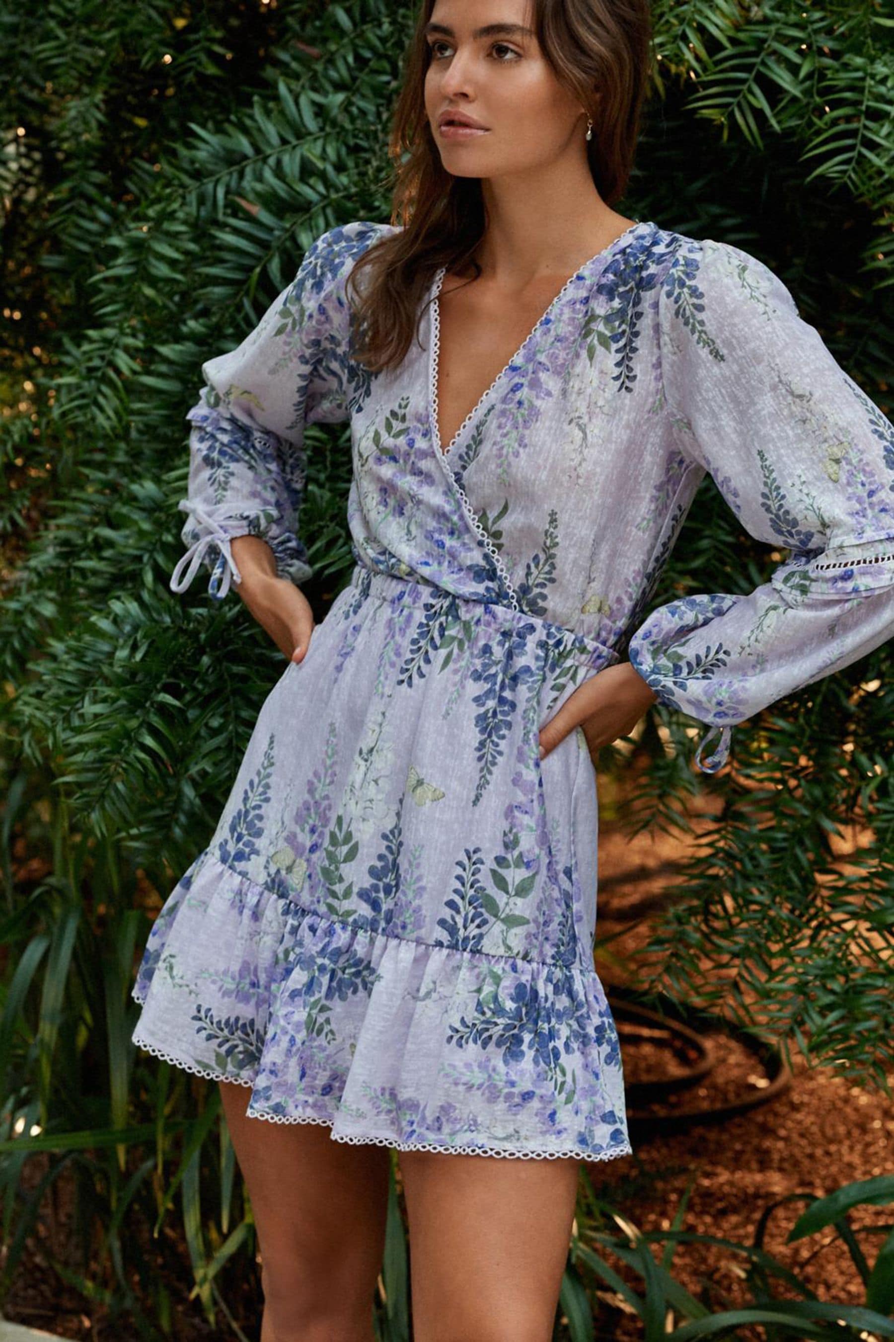 Floral long sleeve wrap dress best sale