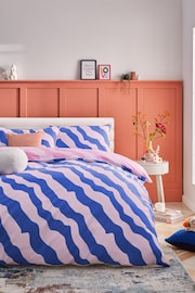 Reversible Bright Wave with Pipe Edge Duvet Cover and Pillowcase Set - Image 1 of 8