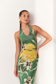 Green Floral Print Halter Neck Maxi Dress - Image 3 of 7