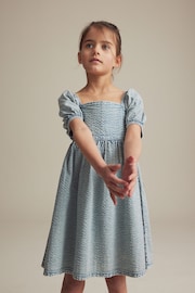 Blue Textured Cotton Dress (3-16yrs) - Image 1 of 3