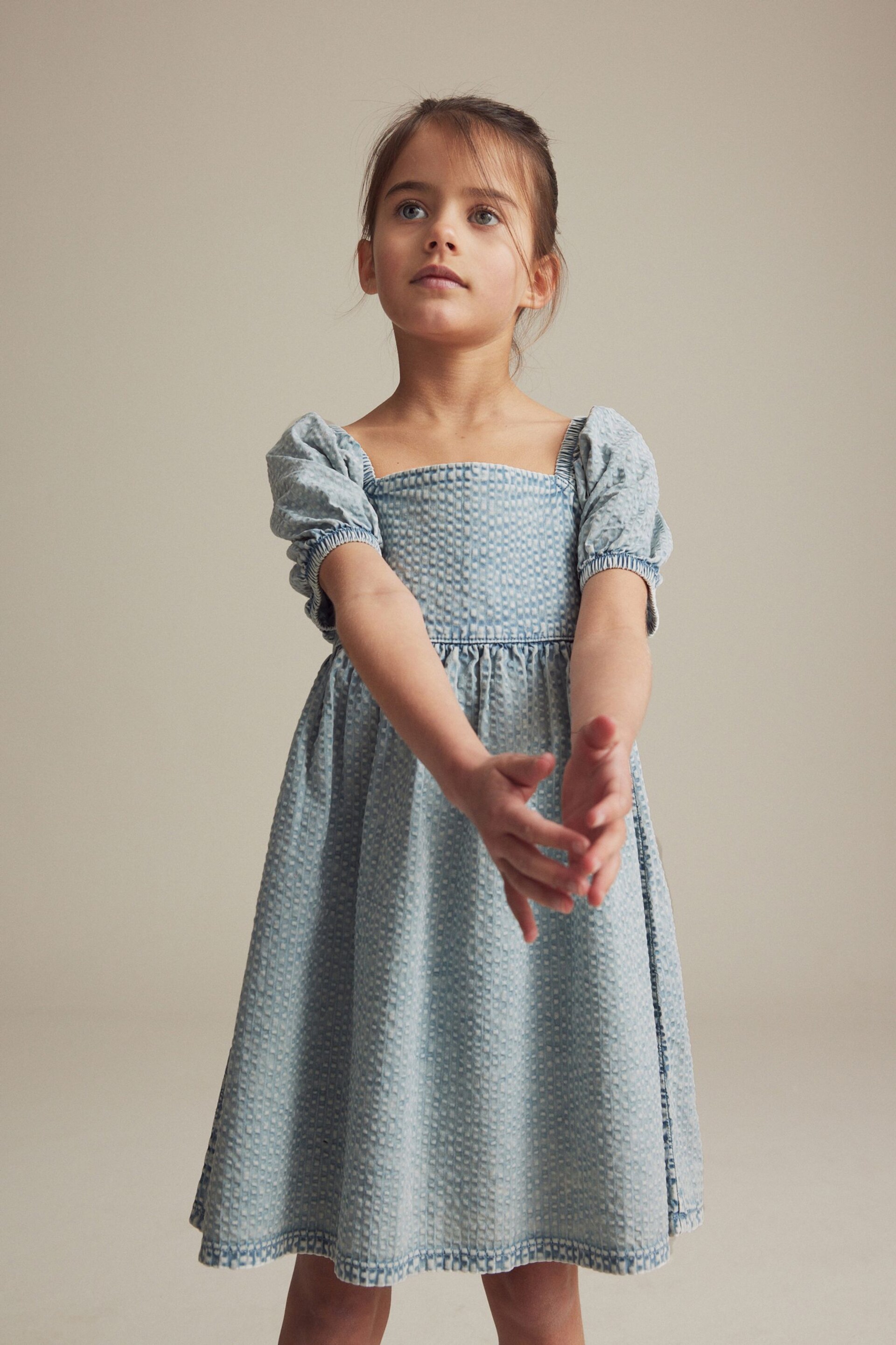 Blue Textured Cotton Dress (3-16yrs) - Image 1 of 3