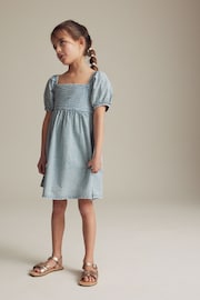 Blue Textured Cotton Dress (3-16yrs) - Image 2 of 3