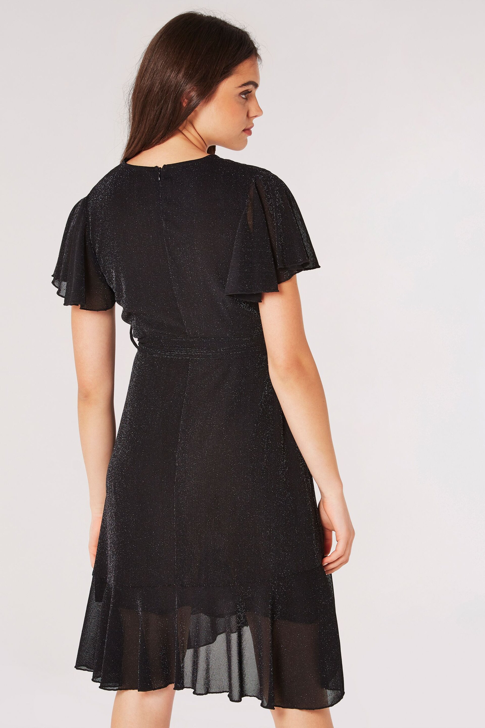 Apricot Black Angel Sleeve Wrap Sparkle Dress - Image 2 of 4