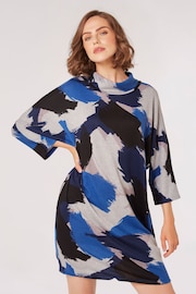 Apricot Blue Paint Splash Cow Neck Cocoon Dress - Image 4 of 4
