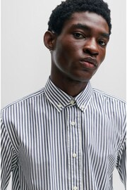 BOSS Blue Casual Fit Button-Down Shirt In Striped Cotton Twill - Image 5 of 6