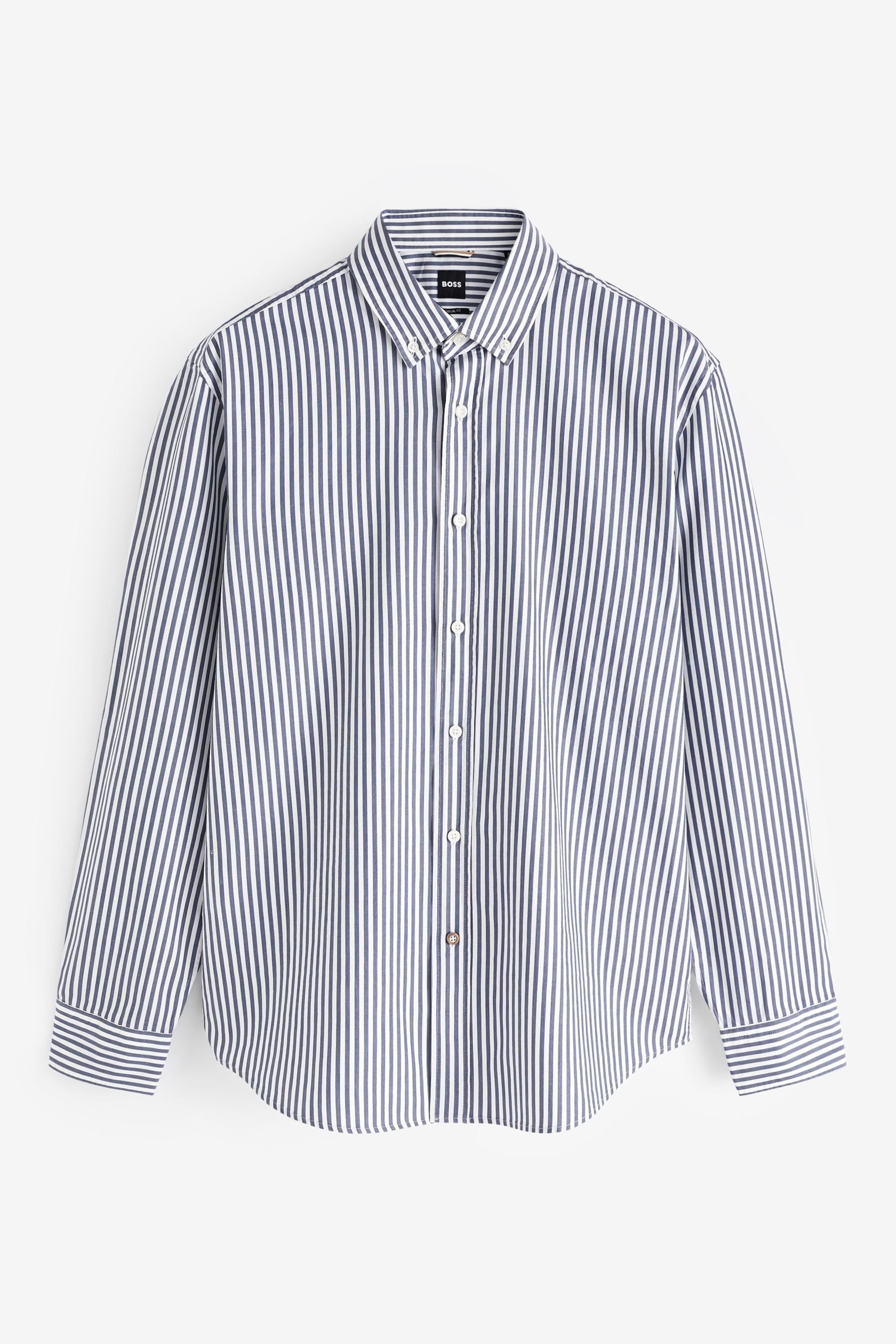 BOSS Blue Casual Fit Button-Down Shirt In Striped Cotton Twill - Image 6 of 6
