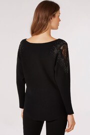 Apricot Black Shoulder Studs Lace Batwing Jumper - Image 2 of 4