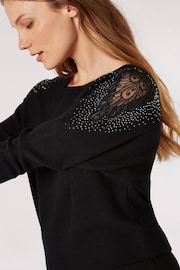 Apricot Black Shoulder Studs Lace Batwing Jumper - Image 4 of 4