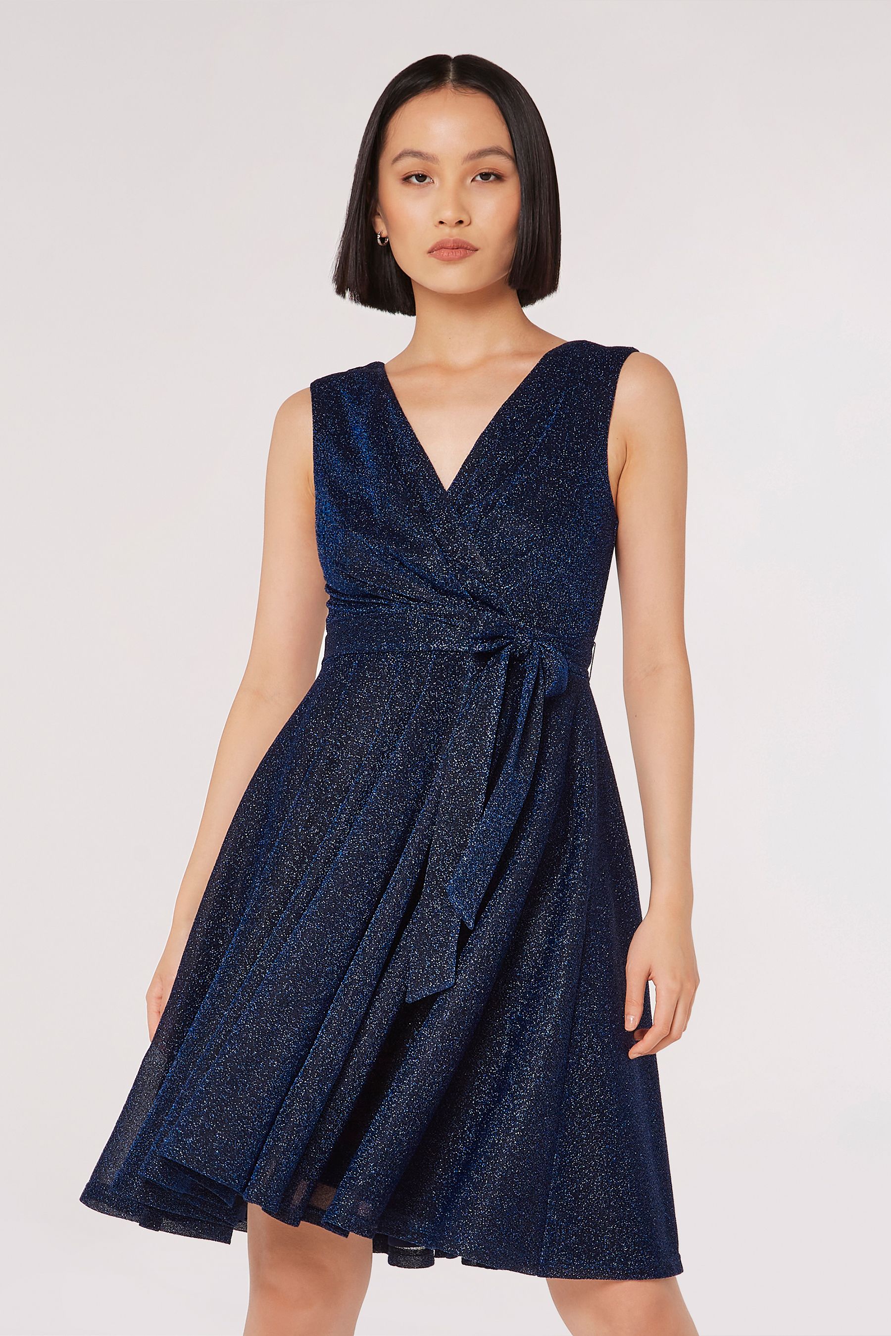 Buy Apricot Blue Pleat V Neck Skater Dress from the Next UK online shop