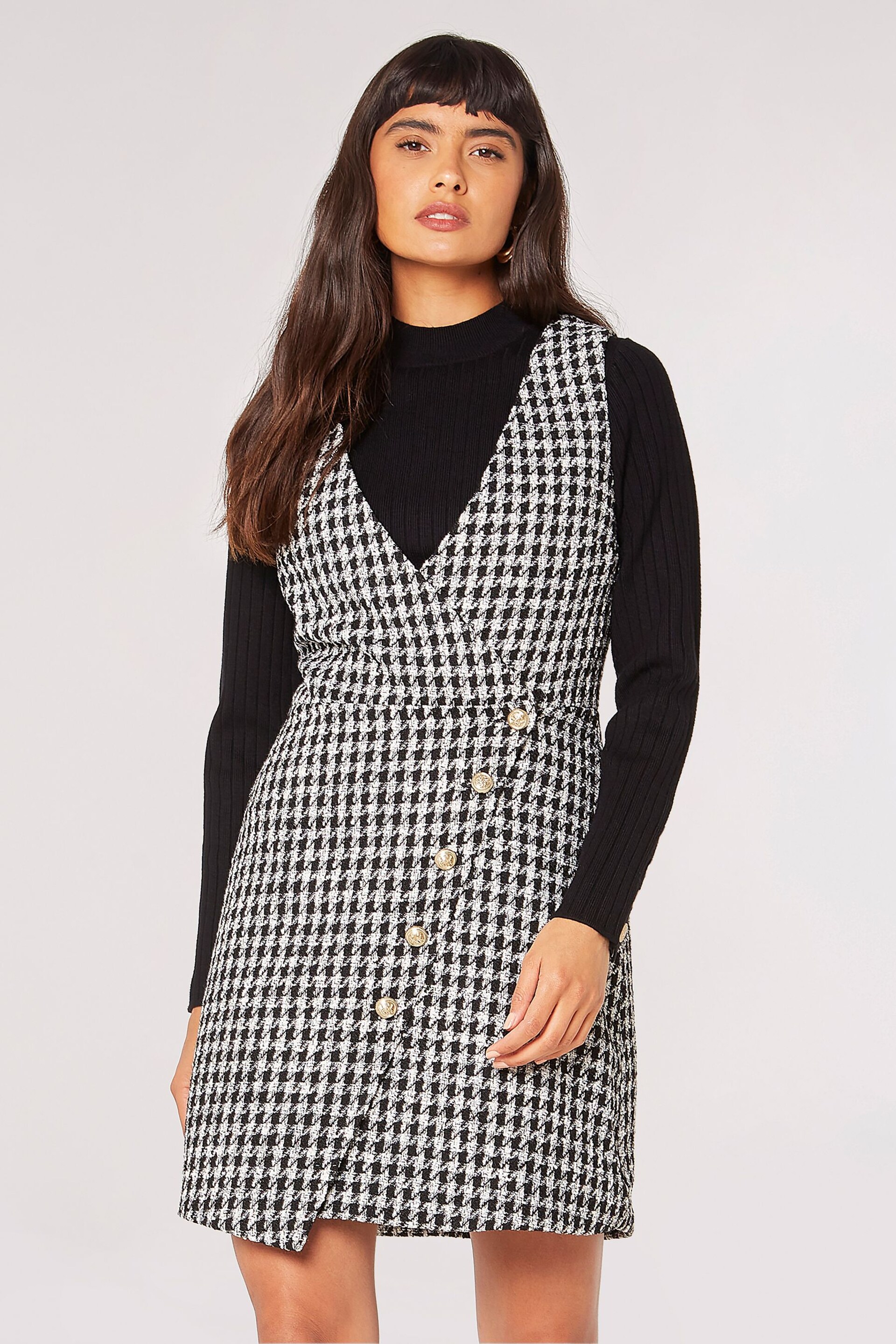 Apricot Black Dogtooth Dress - Image 1 of 4