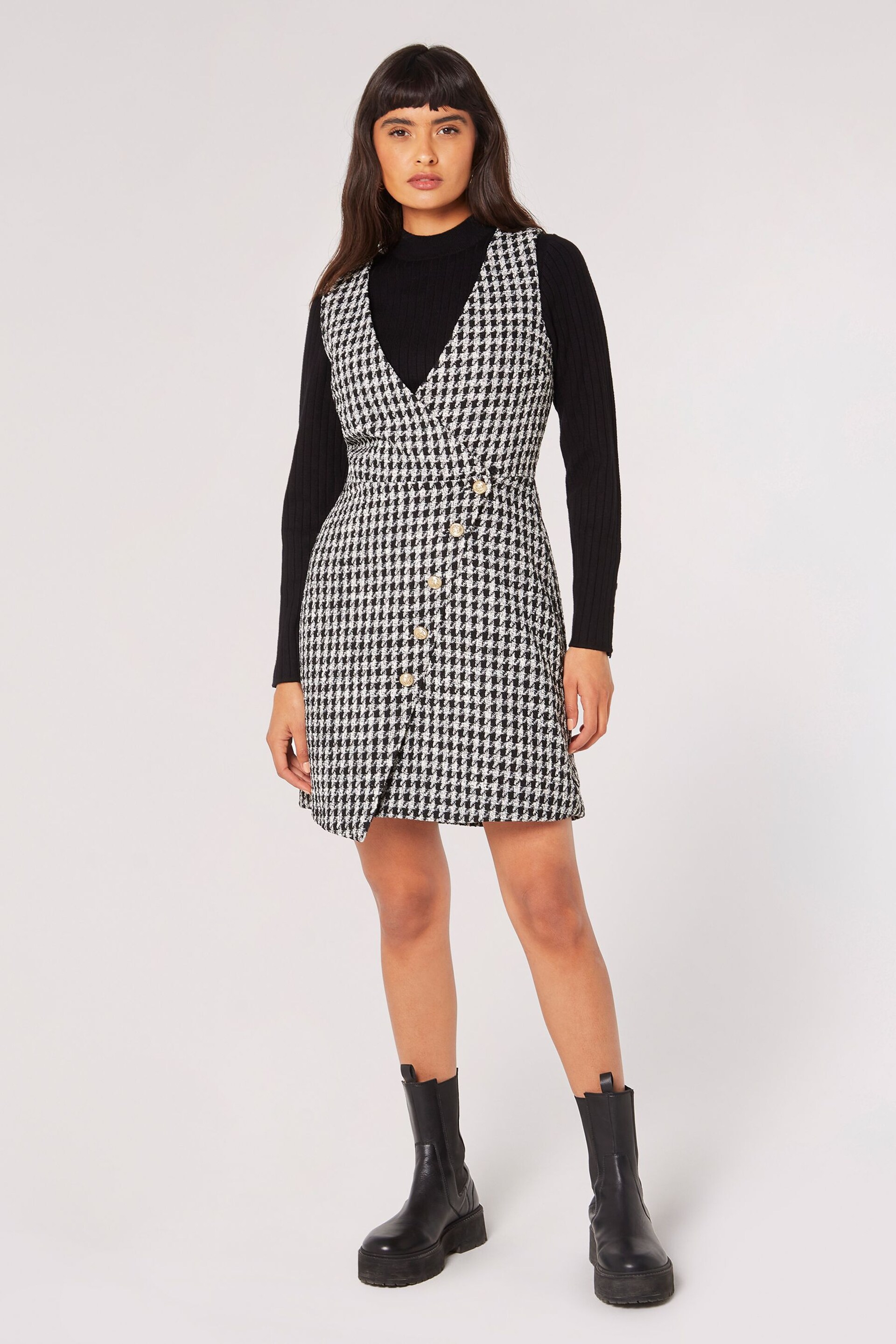 Apricot Black Dogtooth Dress - Image 3 of 4