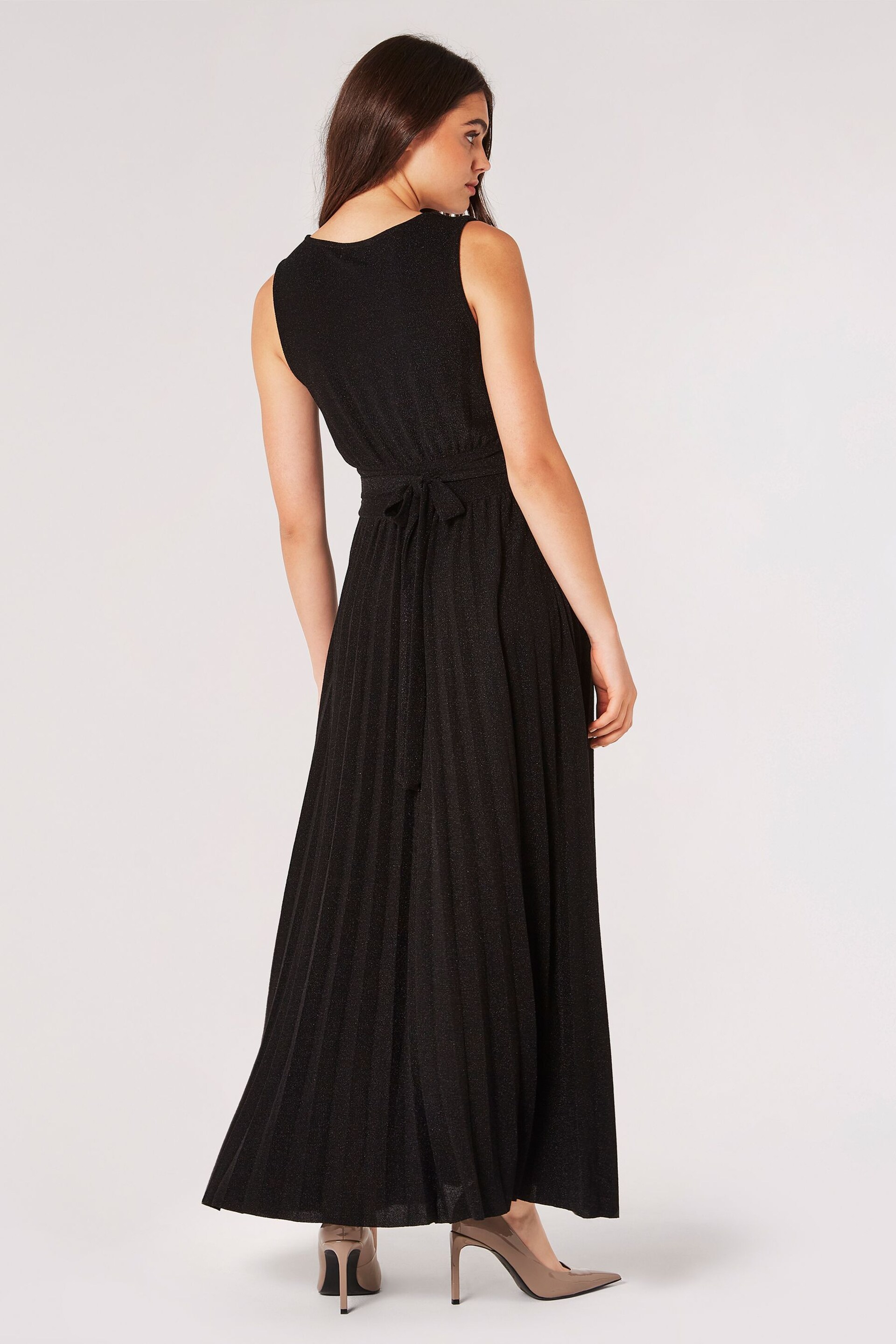 Apricot Black Sparkle Pleated Maxi Dress - Image 2 of 5