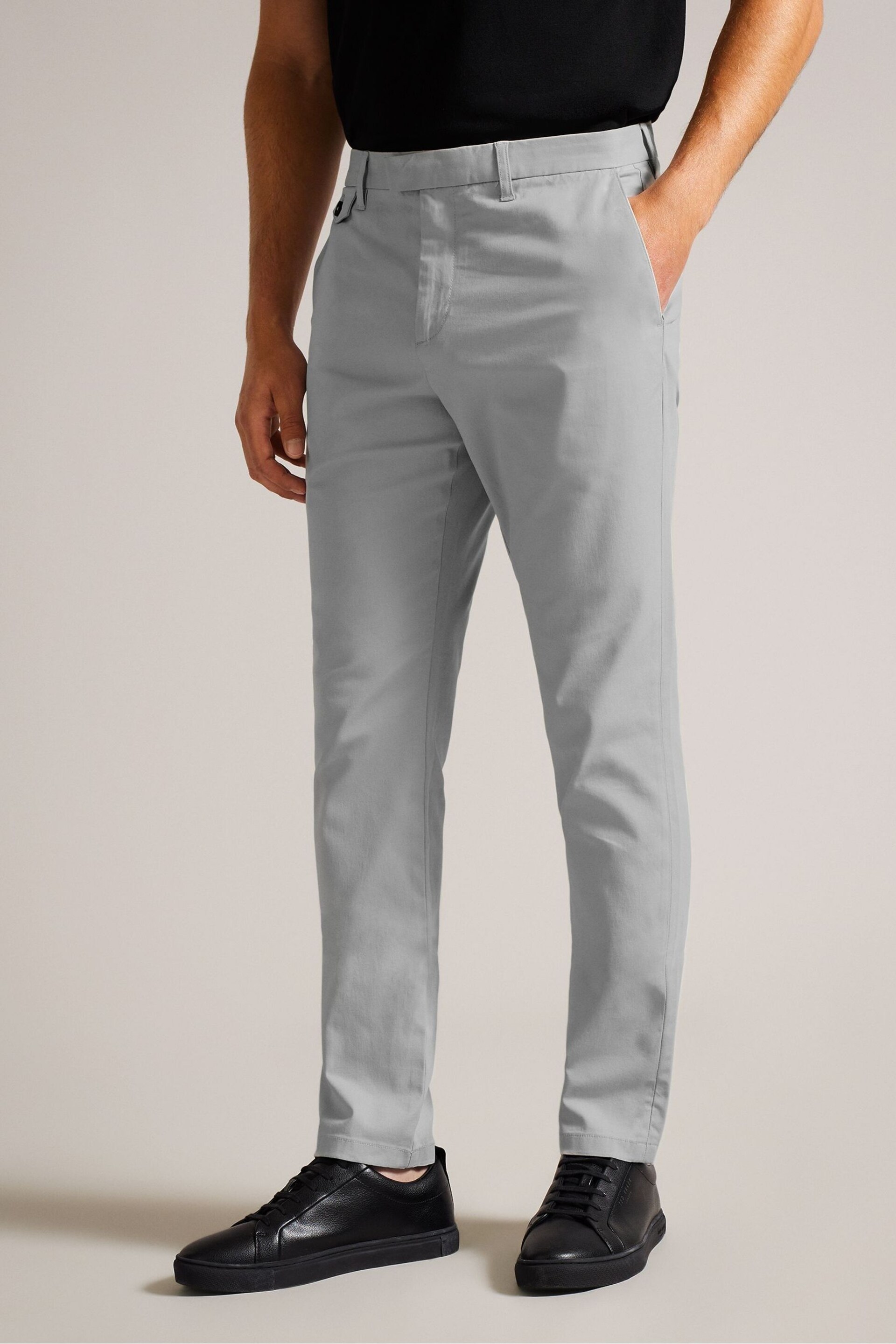 Ted Baker Grey Slim Fit Textured Chino Trousers - Image 1 of 5