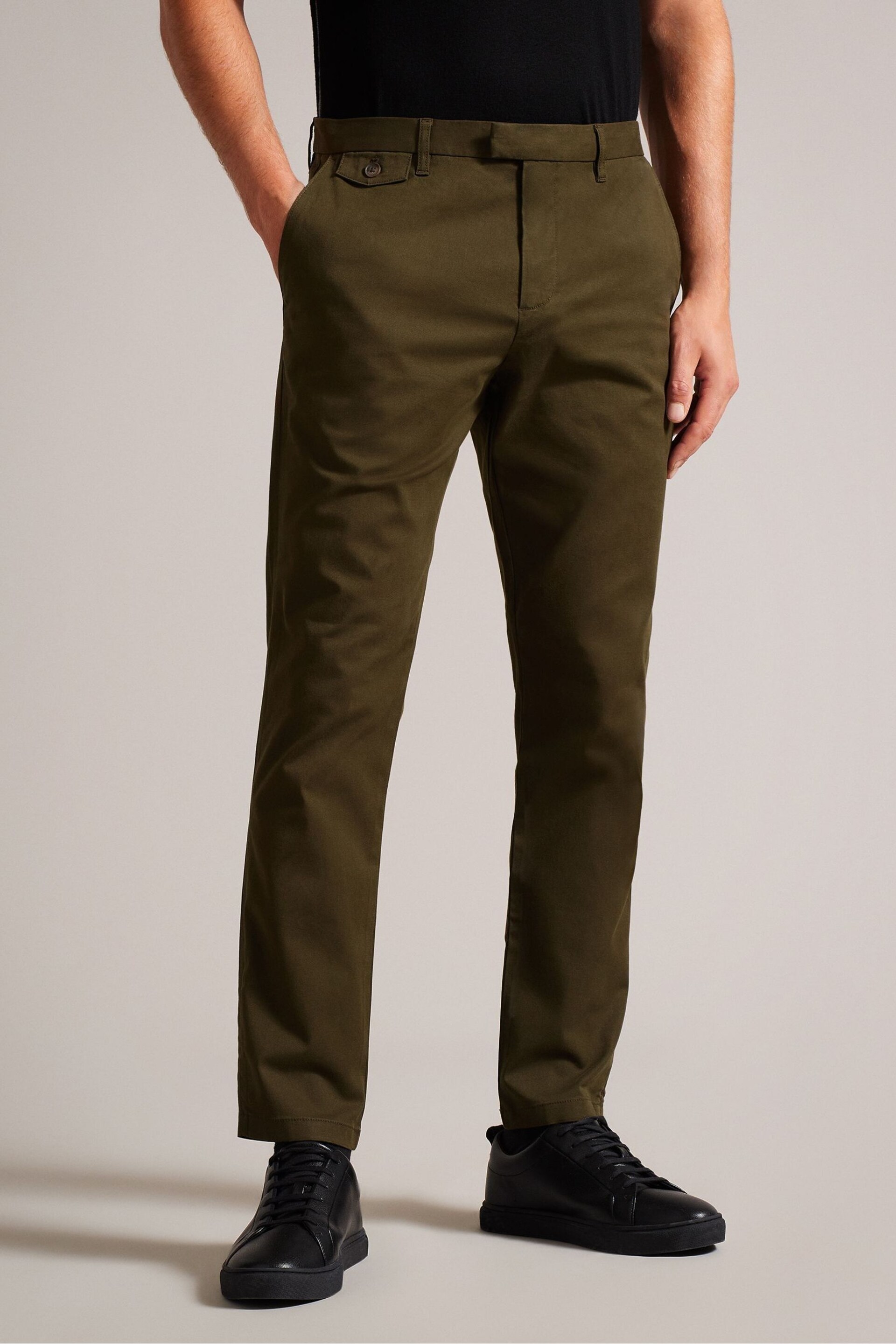 Ted Baker Green Slim Fit Textured Chino Trousers - Image 1 of 5