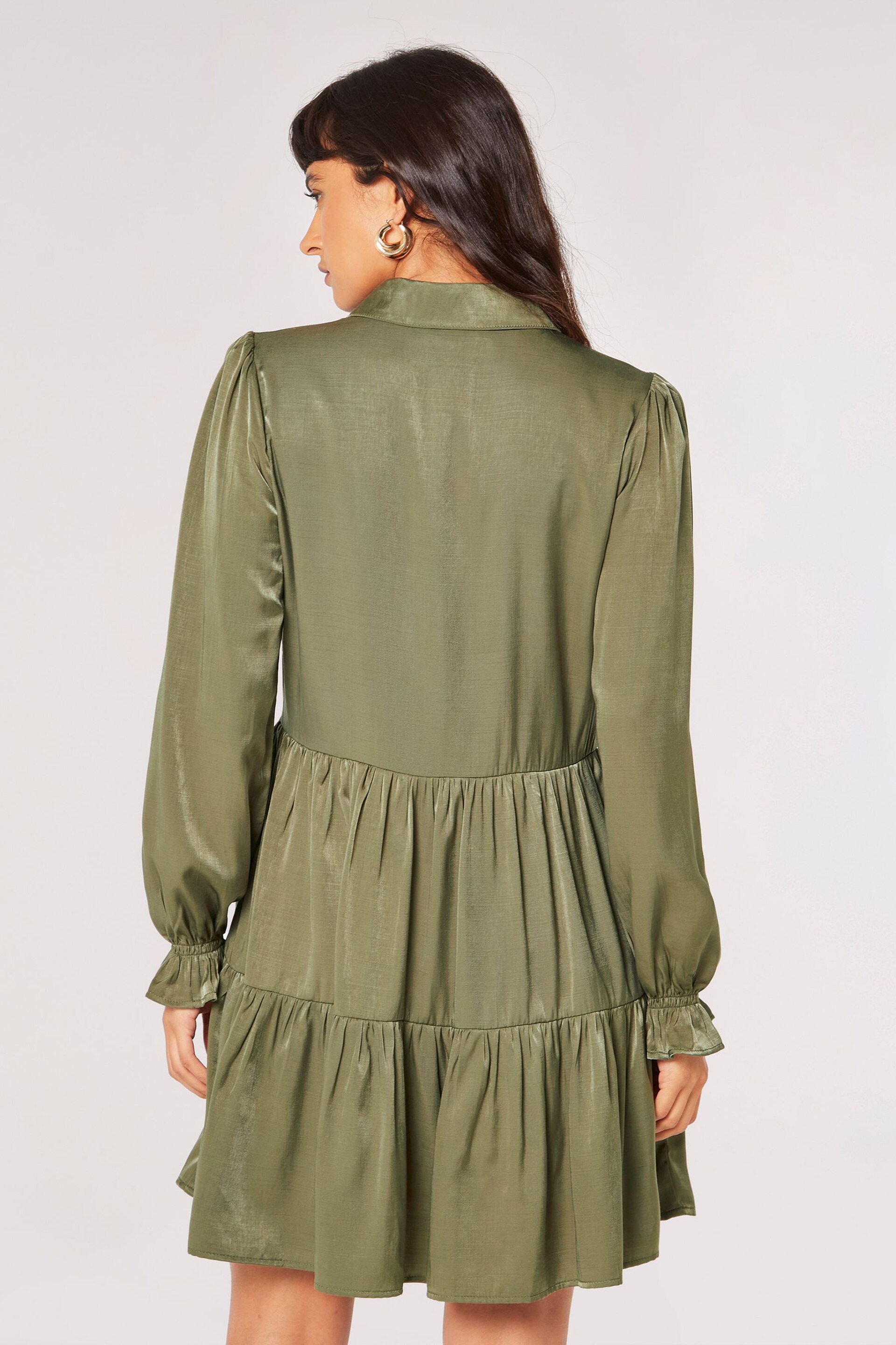 Apricot Green Tiered Shirt Dress - Image 2 of 5