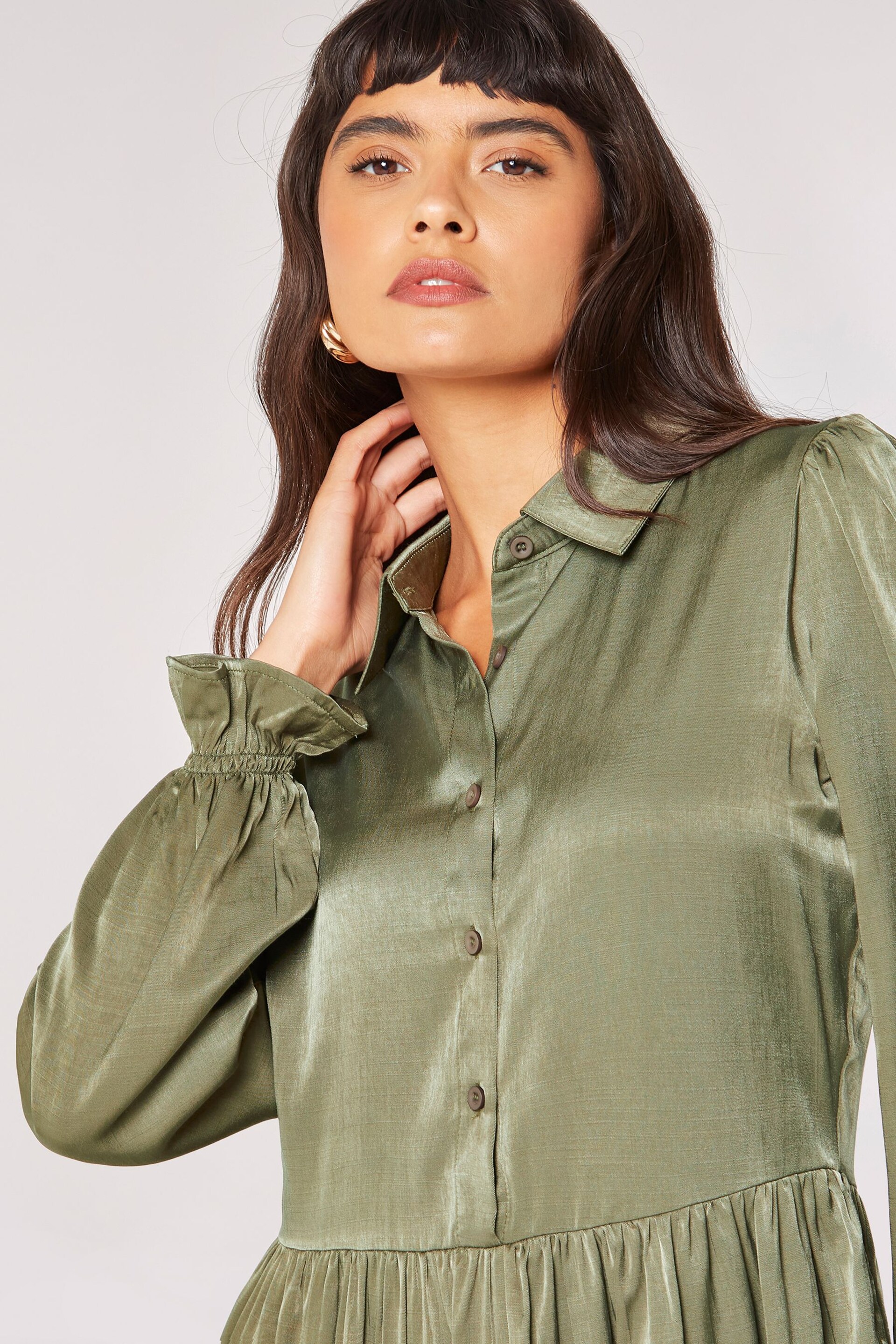 Apricot Green Tiered Shirt Dress - Image 4 of 5