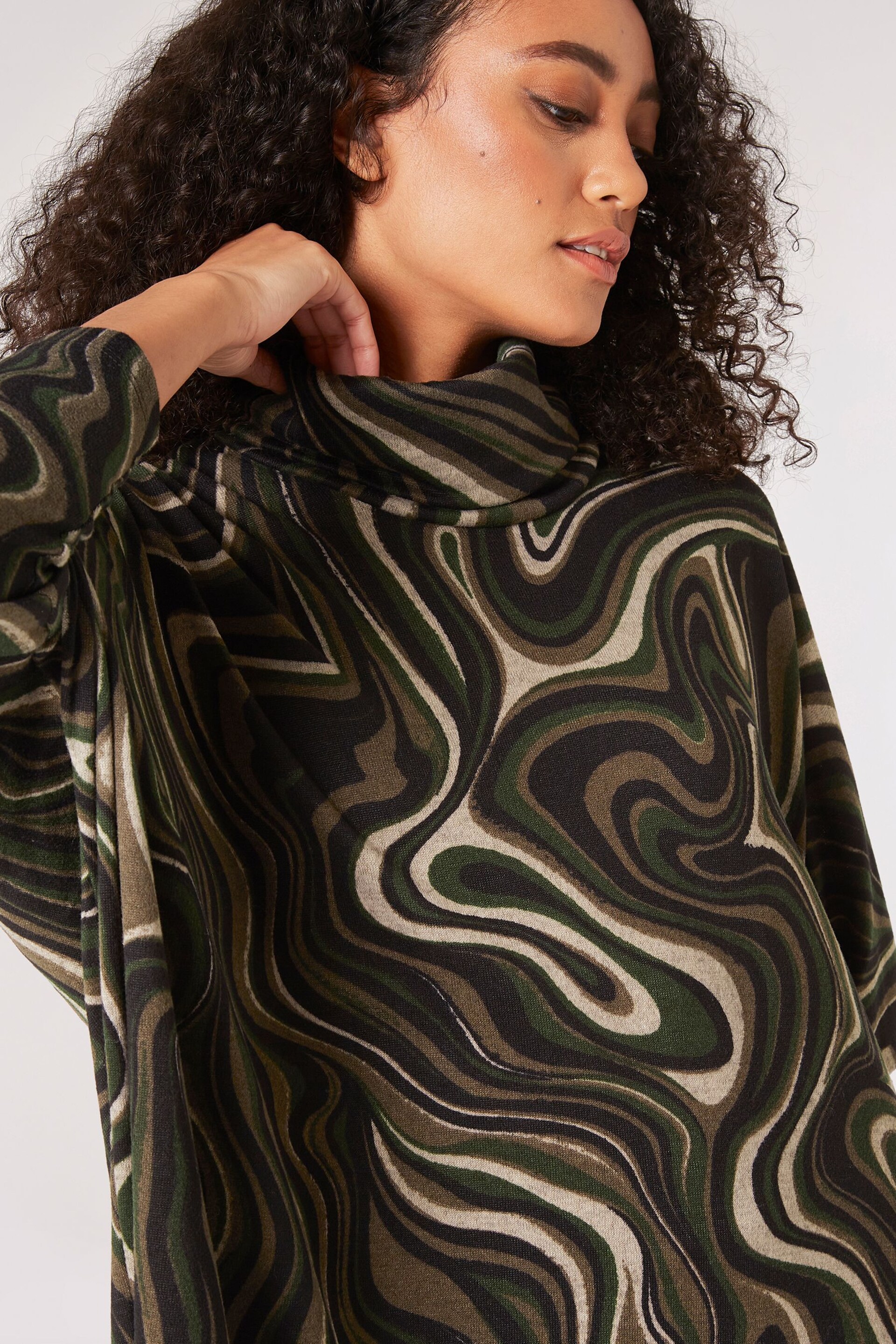 Apricot Green Marble Swirl Roll Neck Top - Image 4 of 4