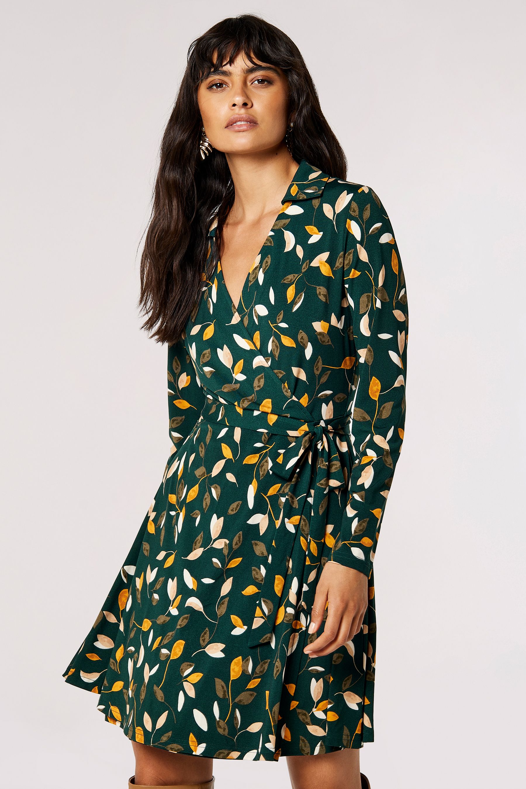 Buy Apricot Green Multi Leaf Collar ITY Wrap Dress from Next Ireland