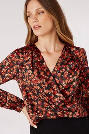 Apricot Black Painterly Floral Wrap Top - Image 4 of 4