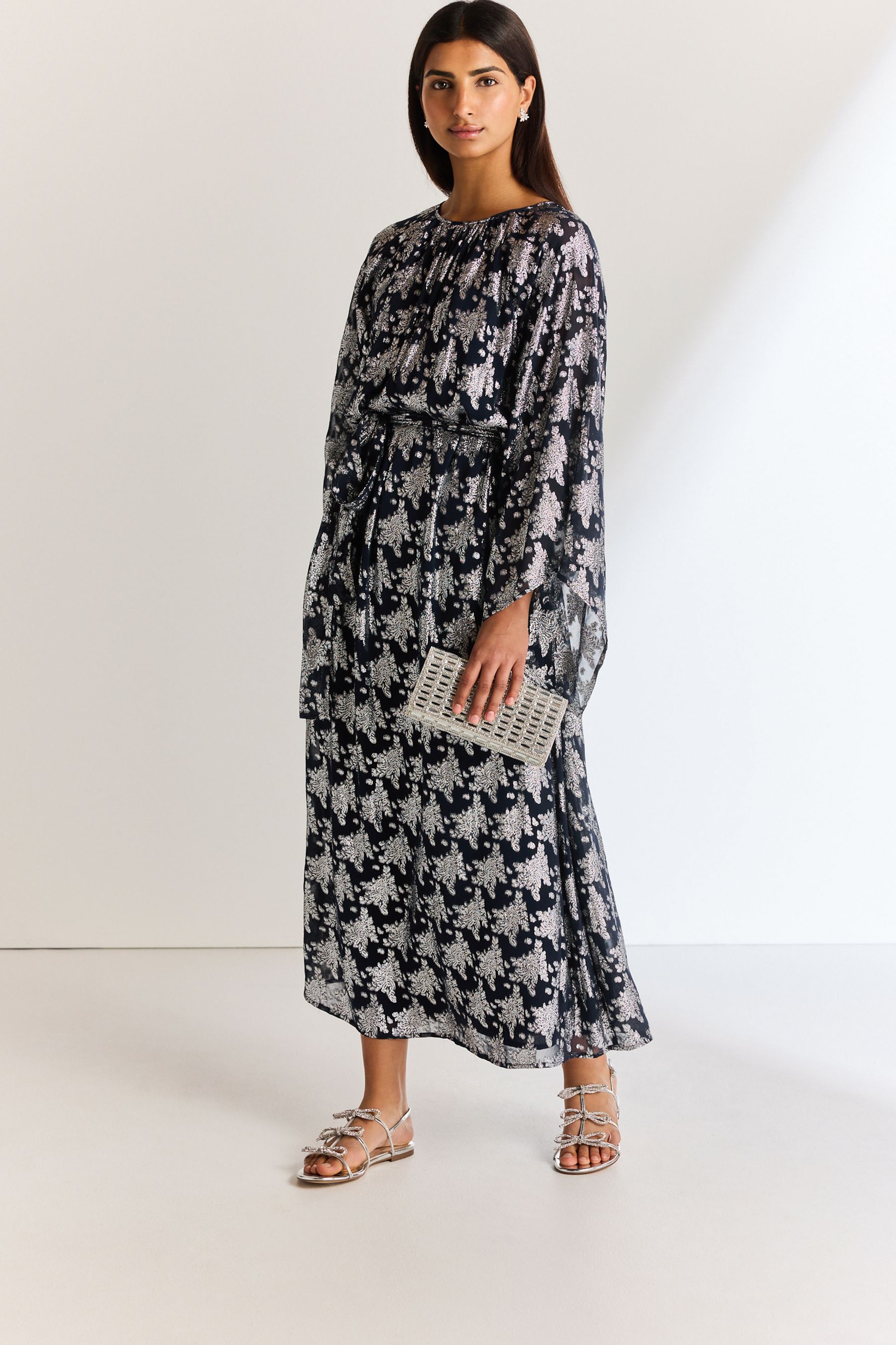 Buy Navy Occasion Metallic Long Sleeve Dress from Next Luxembourg