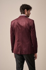 Burgundy Red Regular Fit Slim Fit Patterned Velvet Blazer - Image 3 of 11