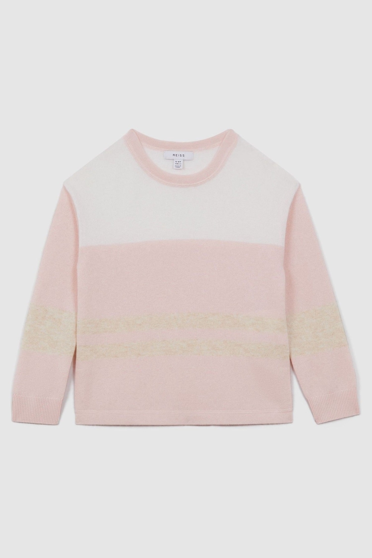 Reiss Pink Allegra Junior Wool Blend Striped Crew Neck Jumper - Image 2 of 5