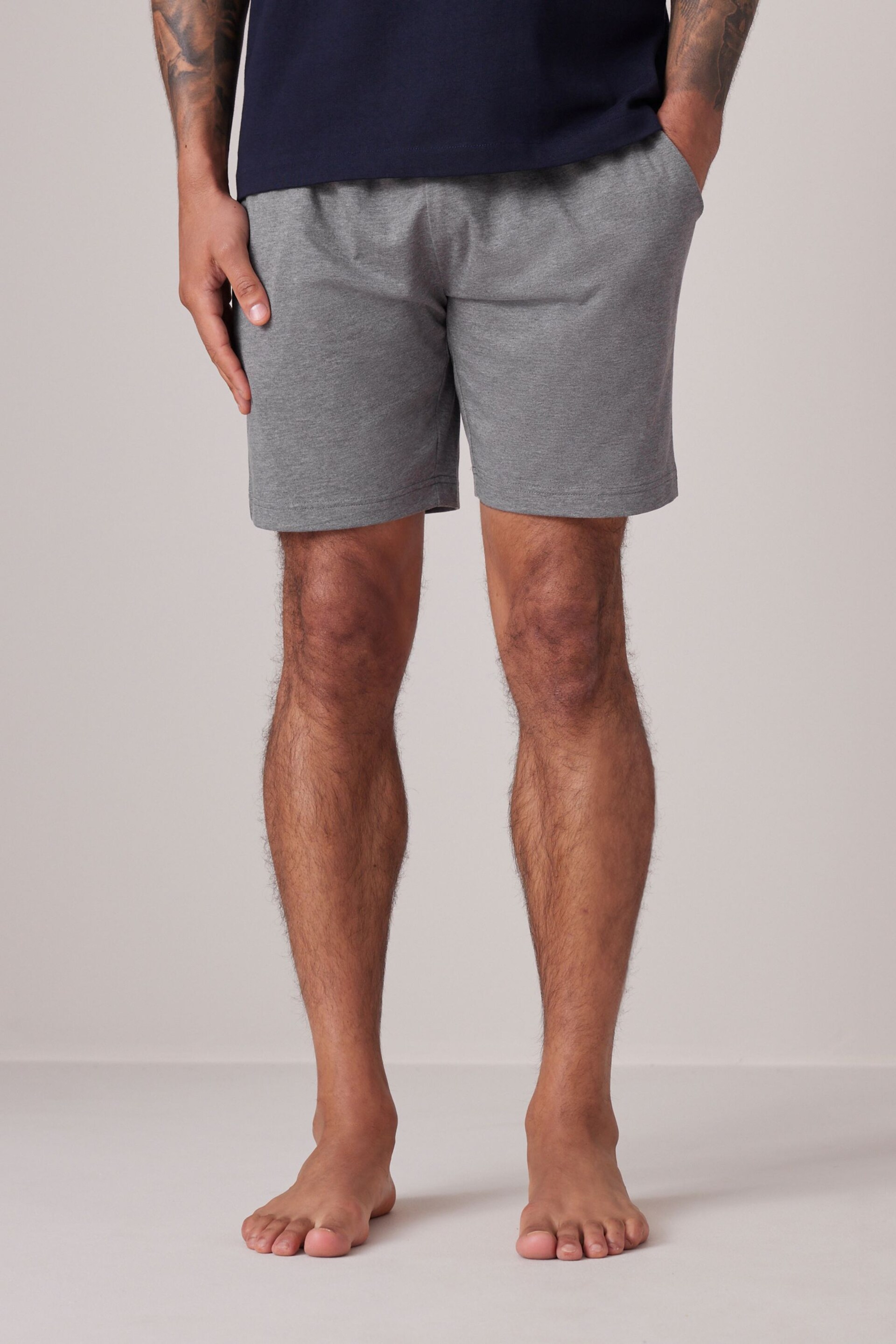 Grey/Navy Blue 2 Pack Lasting Fresh Cotton Rich Pyjama Shorts - Image 9 of 12
